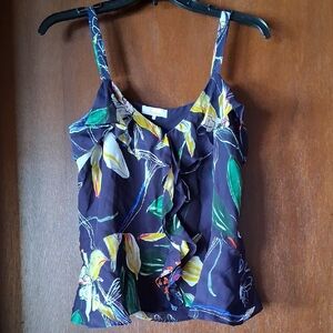 Parker Navy Floral Ruffle Blouse